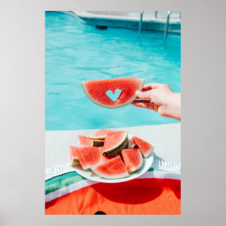 Sliced watermelon on white paper poster
