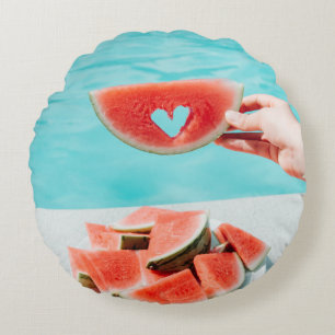 Sliced watermelon on white paper round cushion