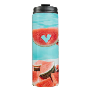 Sliced watermelon on white paper thermal tumbler