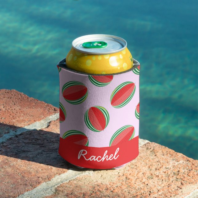 Sliced watermelon pattern on pink can cooler (In Situ Pool)
