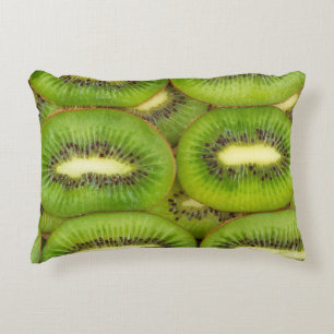 Slices of fresh and ripe kiwi fruit in rowsbrown,c decorative cushion