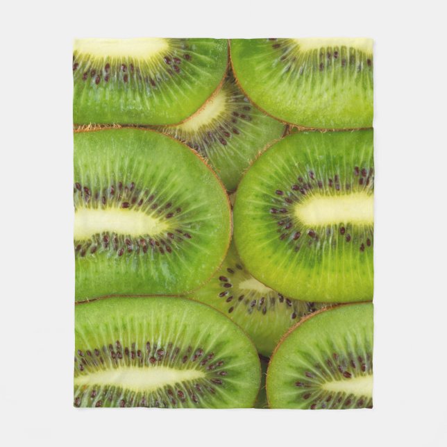Slices of fresh and ripe kiwi fruit in rowsbrown,c fleece blanket (Front)