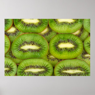 Slices of fresh and ripe kiwi fruit in rowsbrown,c poster