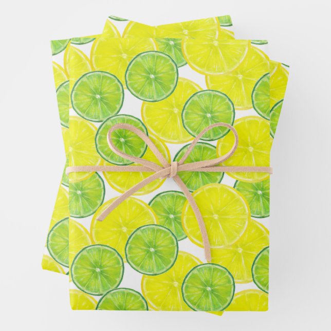 Slices of Lime and Lemon Fruit  Wrapping Paper Sheet (In situ)