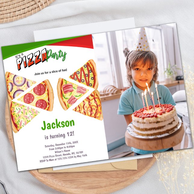 Slices Pizza Birthday Invitations with Photo (Slices Pizza Birthday Invitations with photo)