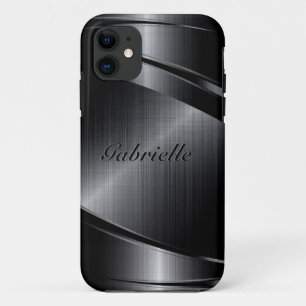 Slick Black Design Brushed Aluminium Look iPhone 11 Case