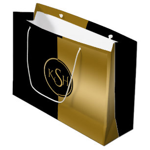 Slick Gold & Black Modern Geometric Design Large Gift Bag
