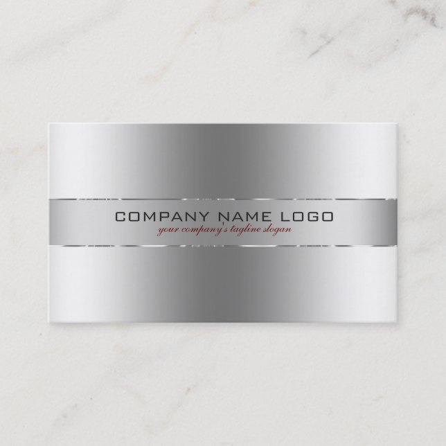 Slick Modern Silver Grey Stainless Steel Look Business Card (Front)