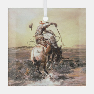 “Slick Rider” Western Art by Charles M Russell Glass Tree Decoration