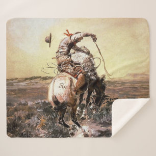 “Slick Rider” Western Art by Charles M Russell Sherpa Blanket