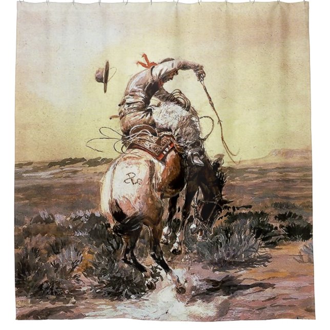 “Slick Rider” Western Art by Charles M Russell Shower Curtain (Front)