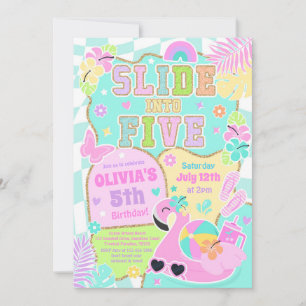 Slide Into Five Preppy Girl Pool Party Birthday  Invitation
