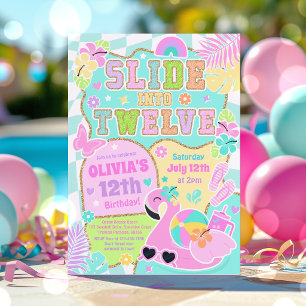 Slide Into Twelve Preppy Girl Pool Party Birthday  Invitation