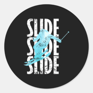 Slide skiing classic round sticker