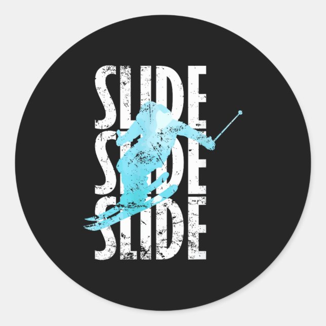 Slide skiing  classic round sticker (Front)