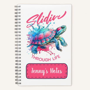 Slidin' Through Life Turtle Colourful Watercolor Notebook