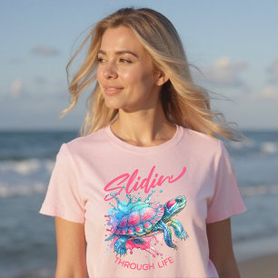 Slidin' Through Life Turtle Colourful Watercolor T-Shirt