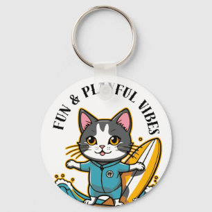 Sliding Cat Fun & Playful Vibes Key Ring