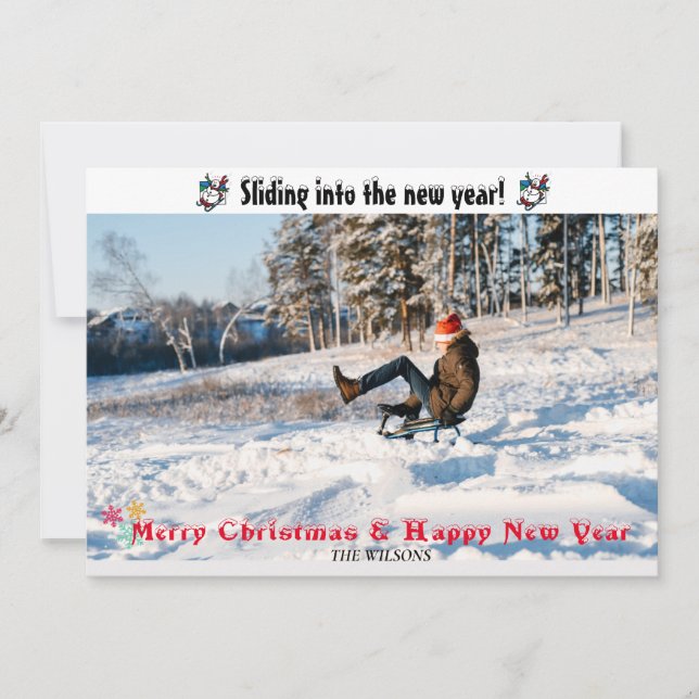 Sliding Into The New Year Holiday Card (Front)