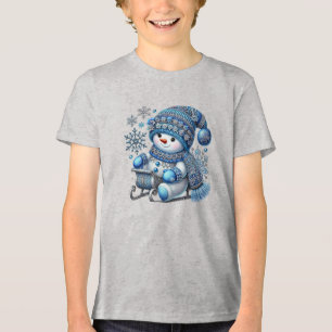 Sliding Snowman Boys T-Shirt Tri-Blend Shirt