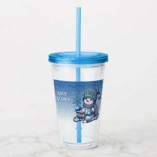 Sliding Snowman Christmas Holiday Acrylic Tumbler