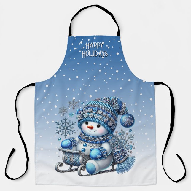 Sliding Snowman Christmas Holiday Apron (Front)