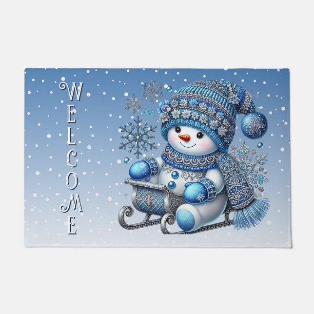 Sliding Snowman Christmas Holiday Doormat (Front)