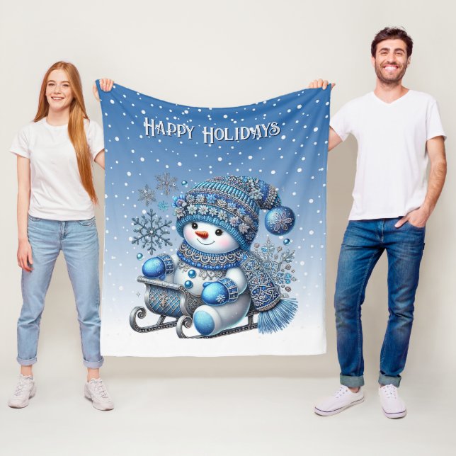 Sliding Snowman Christmas Holiday Fleece Blanket (In Situ)