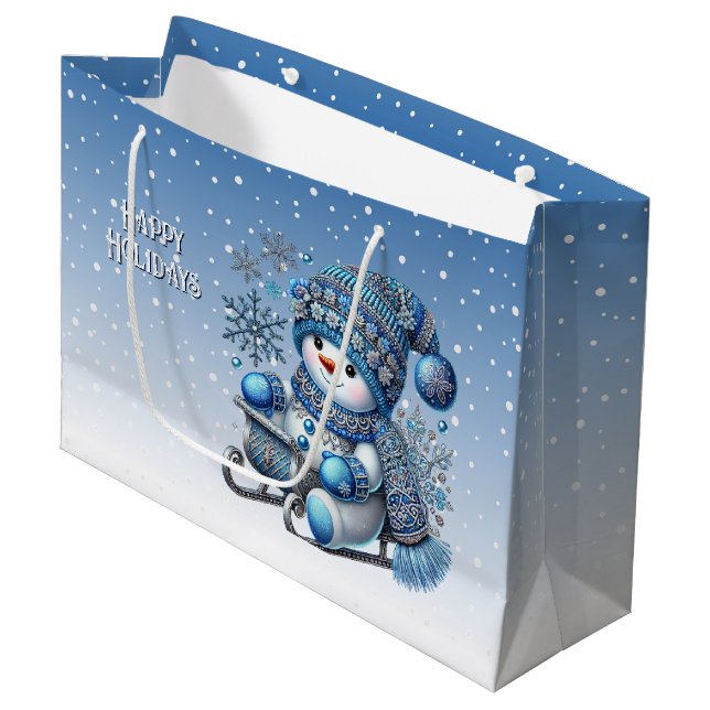 Sliding Snowman Christmas Holiday Gift Bag (Front Angled)
