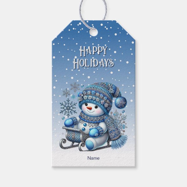Sliding Snowman Christmas Holiday Gift Tag (Front)