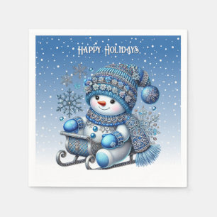 Sliding Snowman Christmas Holiday Napkin