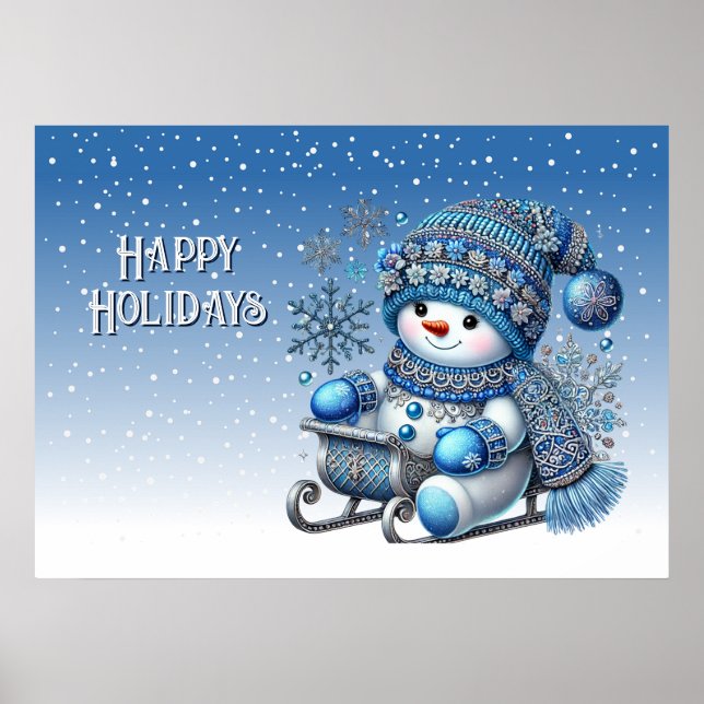 Sliding Snowman Christmas Holiday Poster (Front)