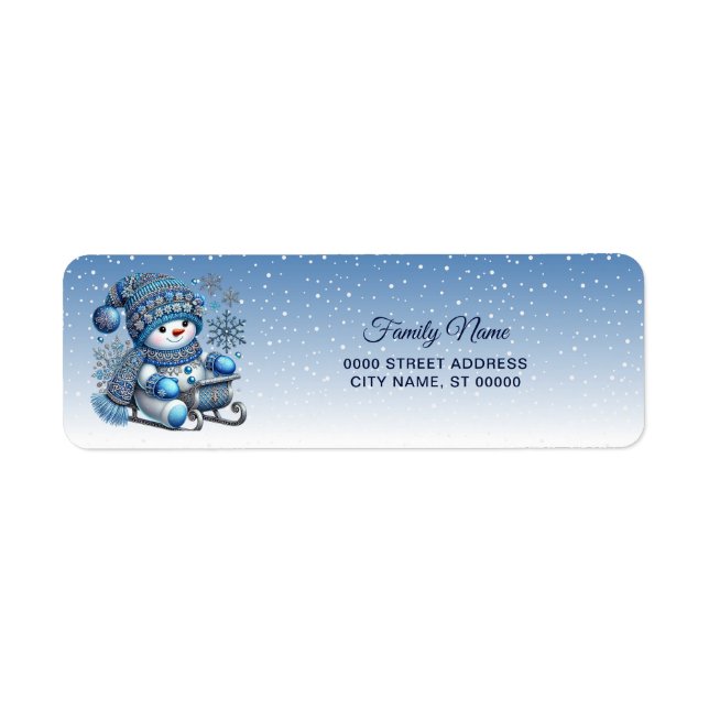 Sliding Snowman Christmas Holiday Return Address (Front)