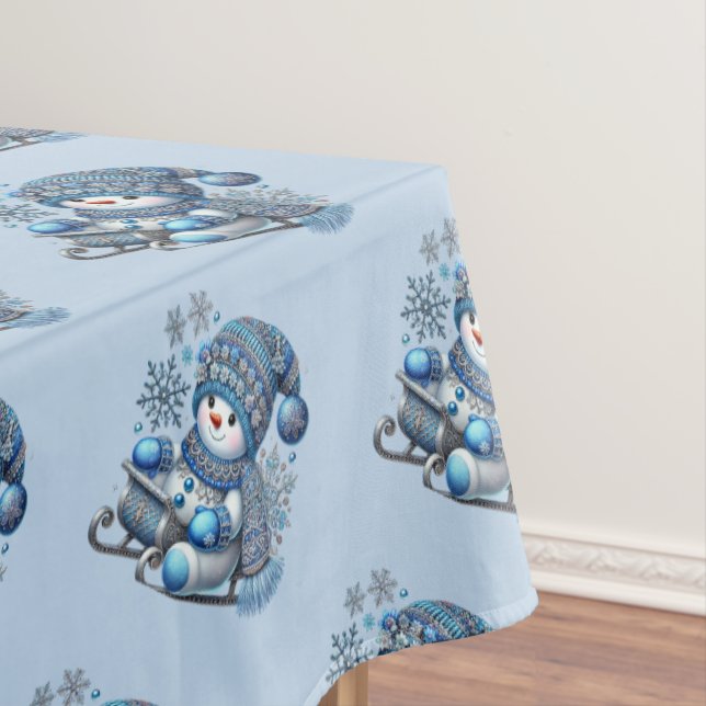 Sliding Snowman Christmas Holiday Tablecloth (In Situ)