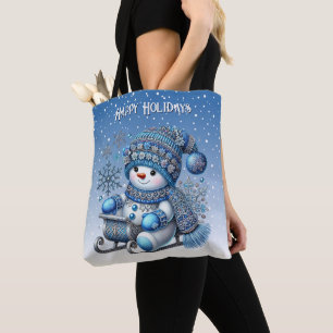 Sliding Snowman Christmas Holiday Tote Bag