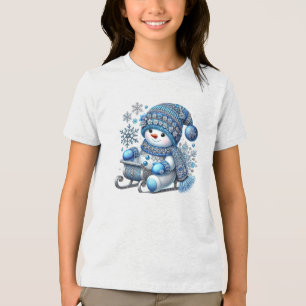 Sliding Snowman Holiday T-Shirt Tri-Blend Shirt