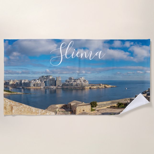  Sliema harbour and skyscrapers in Malta Beach Towel (Front)