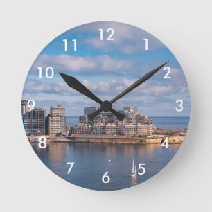 Sliema harbour and skyscrapers in Malta Round Clock