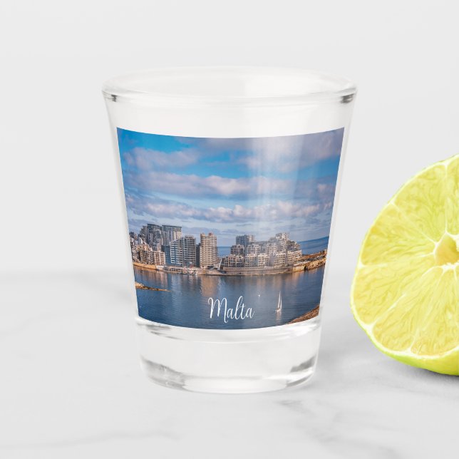 Sliema harbour and skyscrapers in Malta Shot Glass (Front)