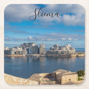Sliema harbour and skyscrapers in Malta Square Paper Coaster