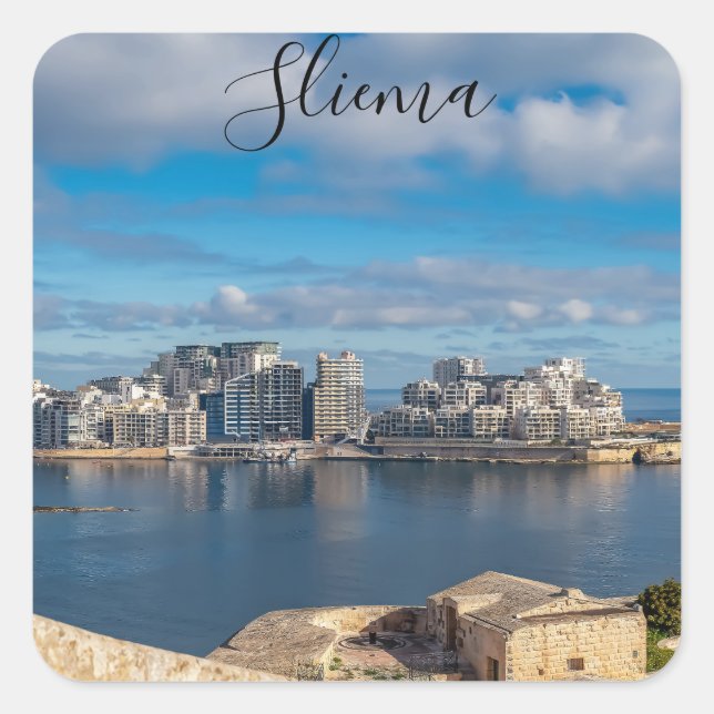  Sliema harbour and skyscrapers in Malta Square Sticker (Front)