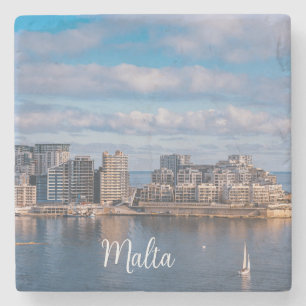 Sliema harbour and skyscrapers in Malta Stone Coaster
