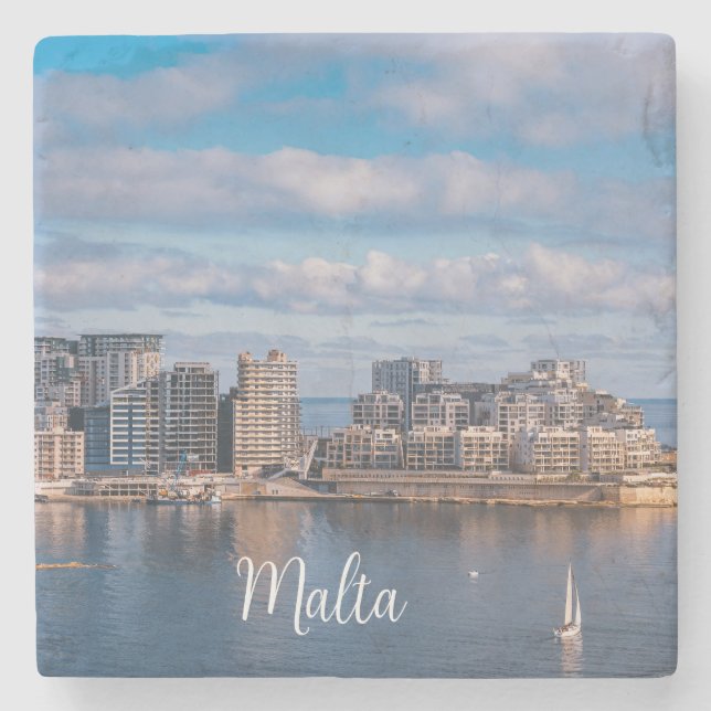 Sliema harbour and skyscrapers in Malta Stone Coaster (Front)