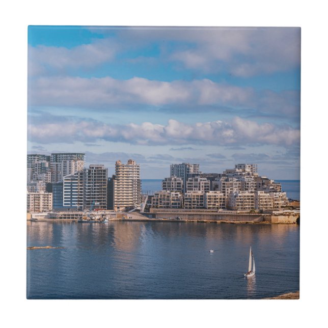 Sliema harbour and skyscrapers in Malta Tile (Front)