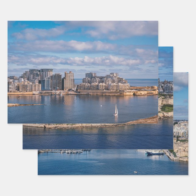 Sliema harbour and skyscrapers in Malta Wrapping Paper Sheet (Set)