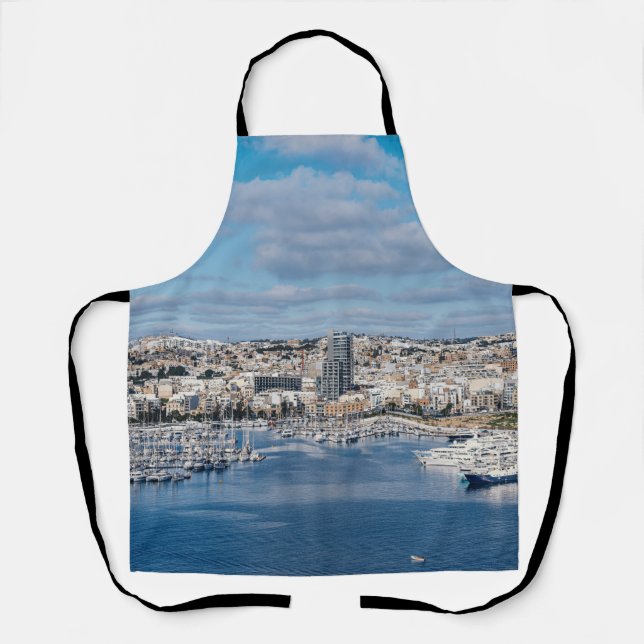 Sliema harbour with modern buildings and boats apron (Front)