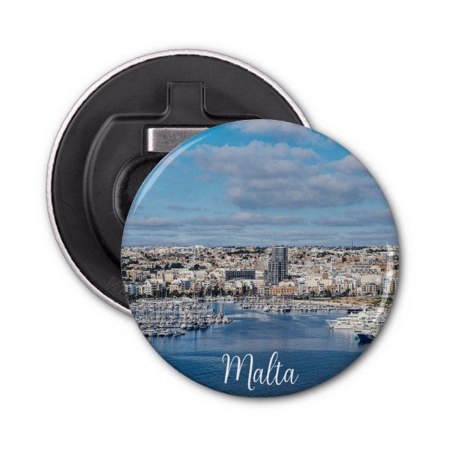 Sliema harbour with modern buildings and boats bottle opener (Front)