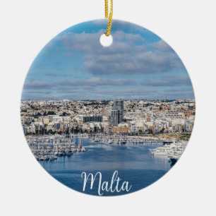Sliema harbour with modern buildings and boats ceramic tree decoration