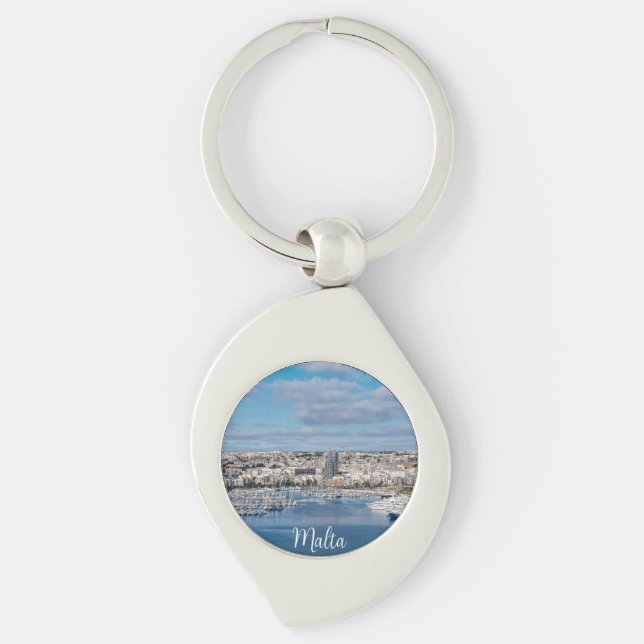 Sliema harbour with modern buildings and boats key key ring (Front)