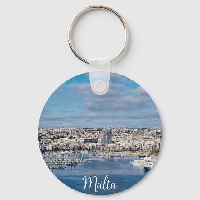 Sliema harbour with modern buildings and boats key ring (Front)
